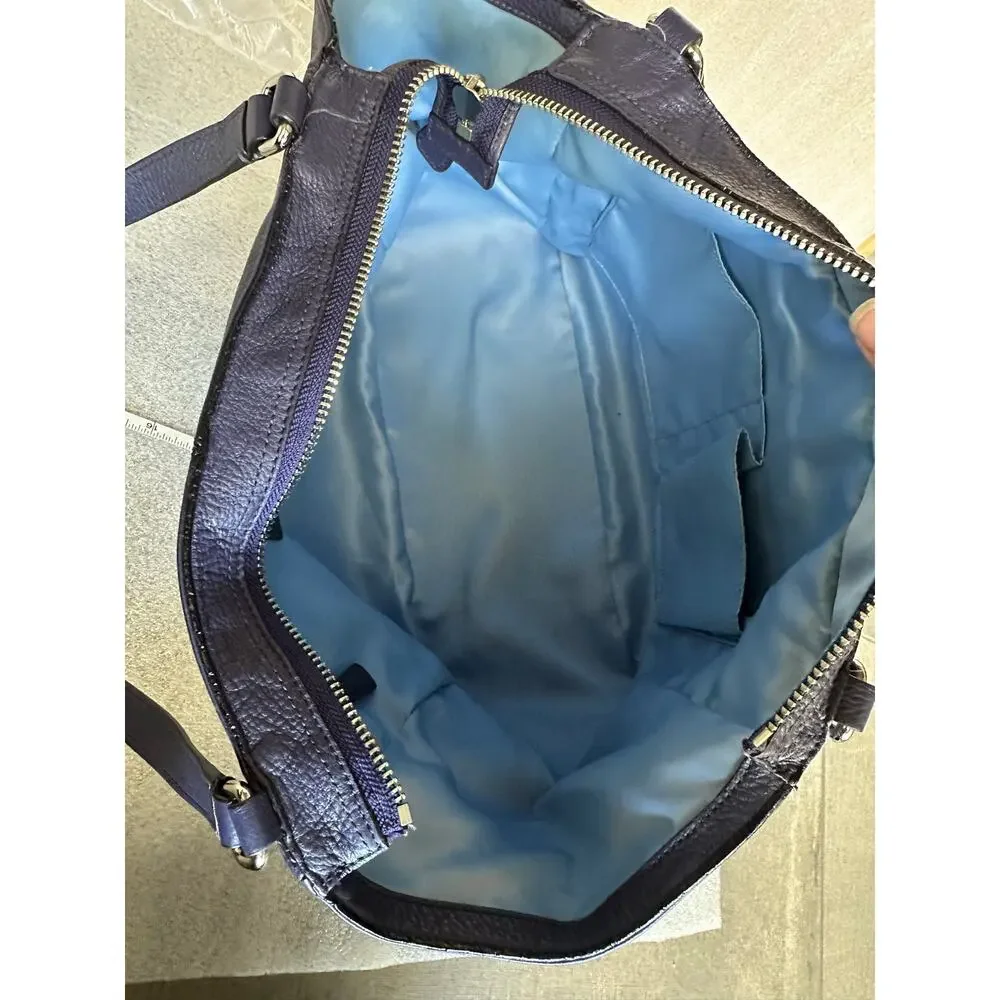 Coach Park Carrie Tote F23284 Denim Blue Pebbled Leather Silver Hardware